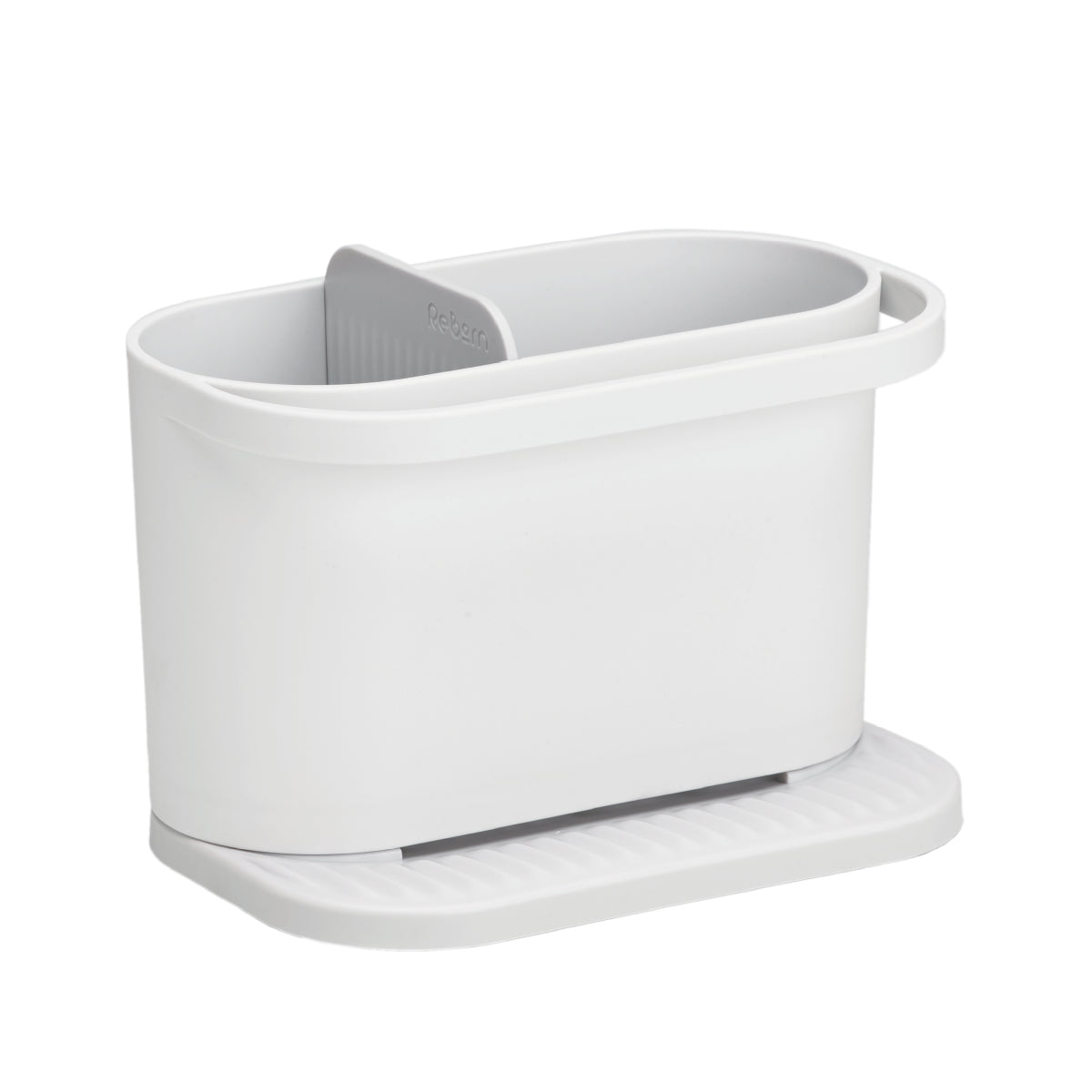 White recycled kitchen sink tidy with divided storage and non-slip base for organized countertops.
