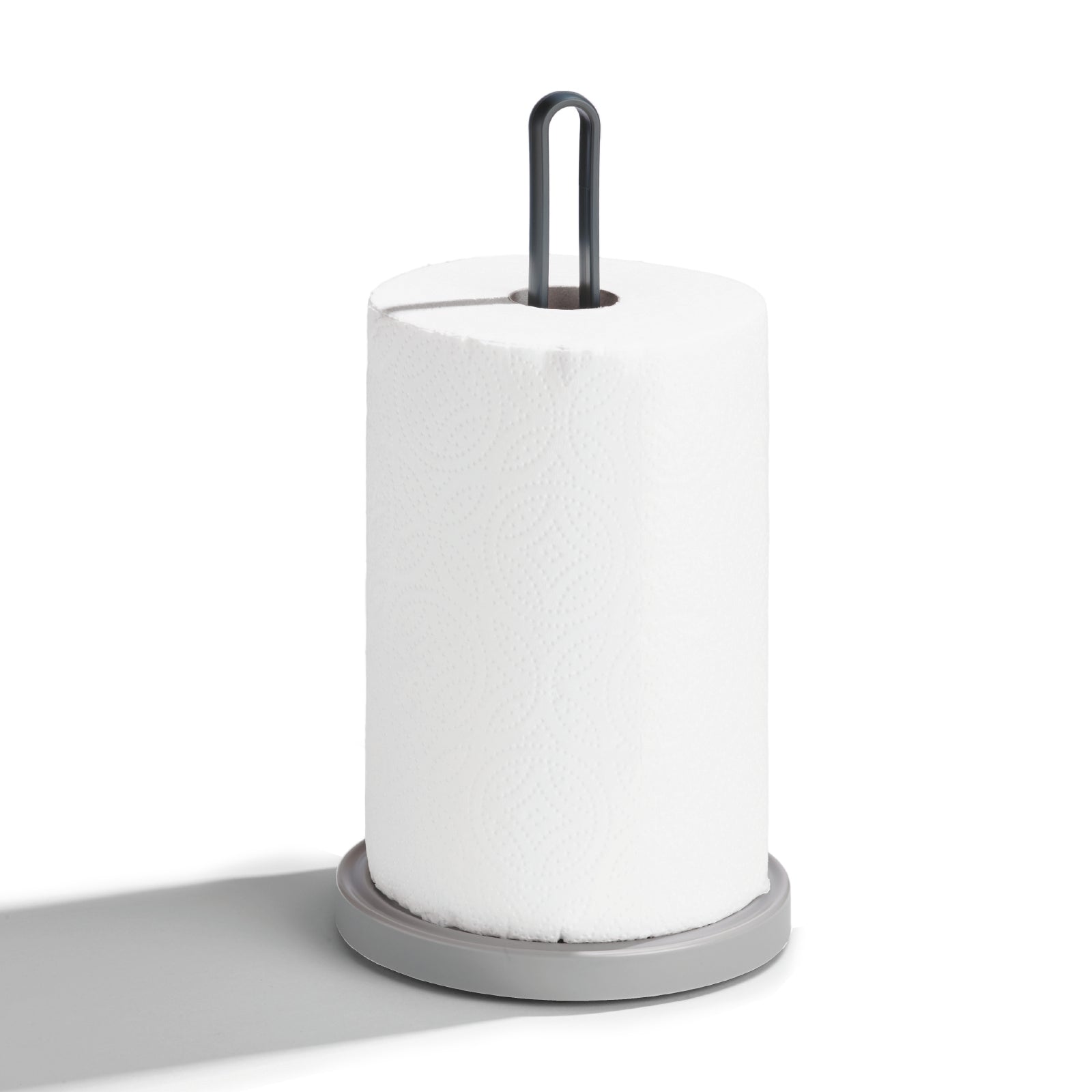 Sleek recycled kitchen roll holder with sturdy base and looped handle for easy use.