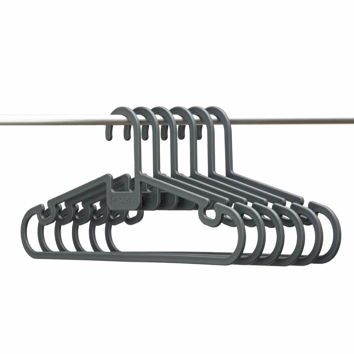 Set of five recycled coat hangers, durable, eco-friendly, and designed to keep clothes secure.