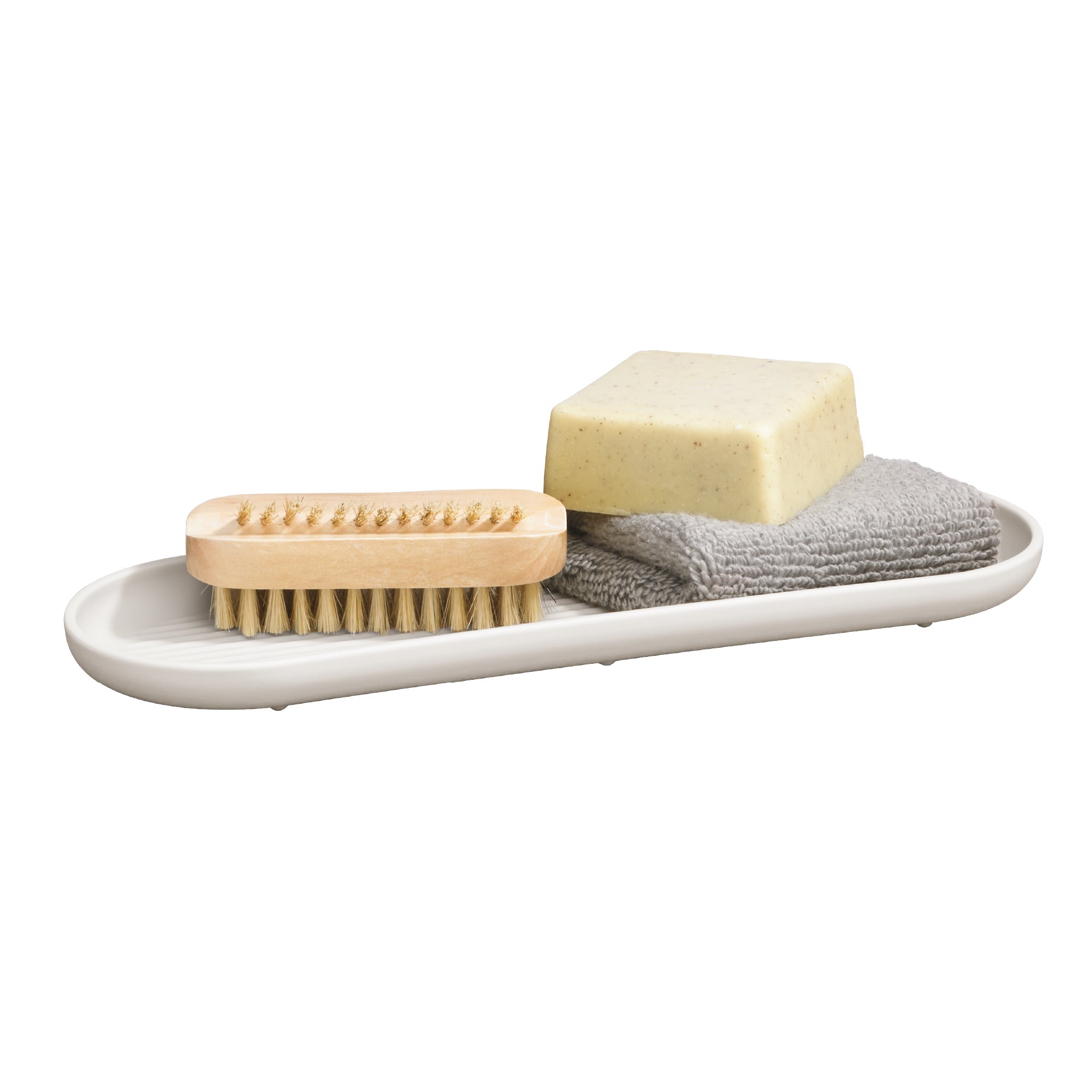 Minimalist bathroom tray by ReBorn, perfect for organizing soap, towels, and accessories elegantly.