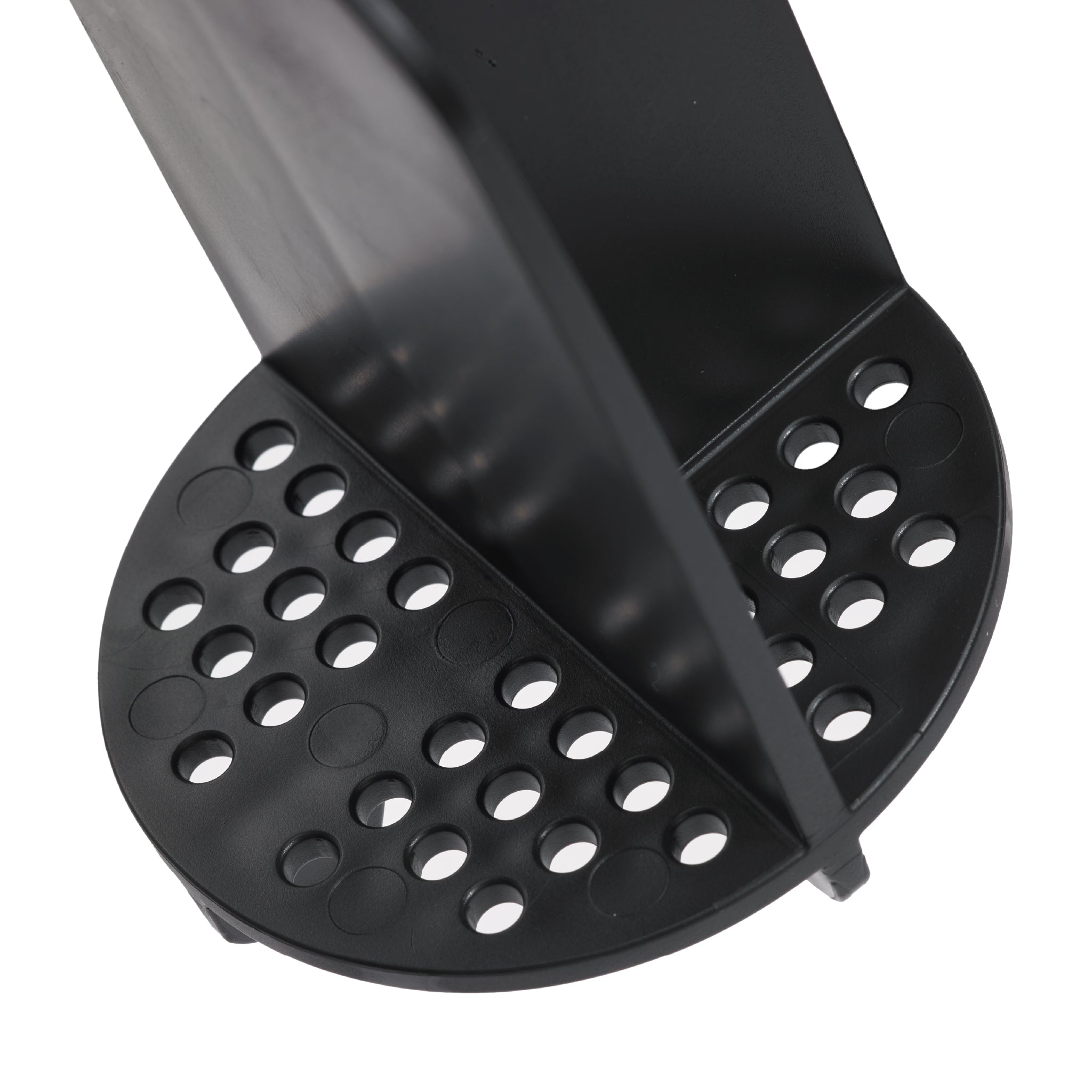 Black ventilated toothbrush holder with partitions for organized storage and quick drying.
