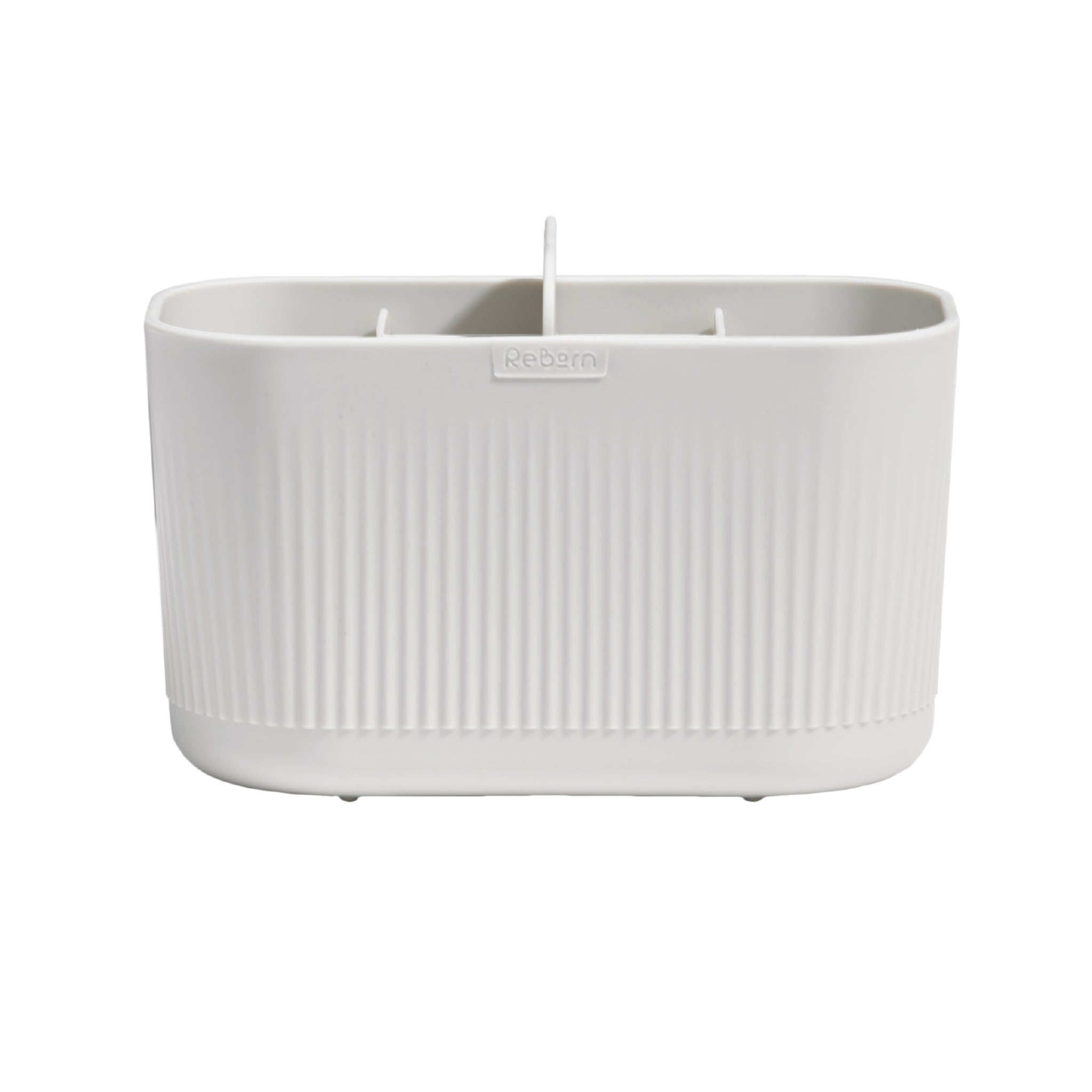 Large white bathroom caddy with compartments, perfect for organizing toiletries and reducing clutter.