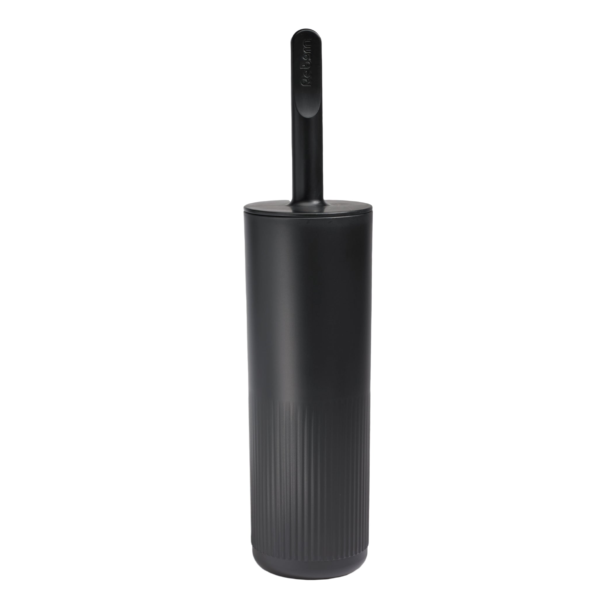 Matte black toilet brush with sleek holder, modern design, and discreet storage for a cleaner bathroom.