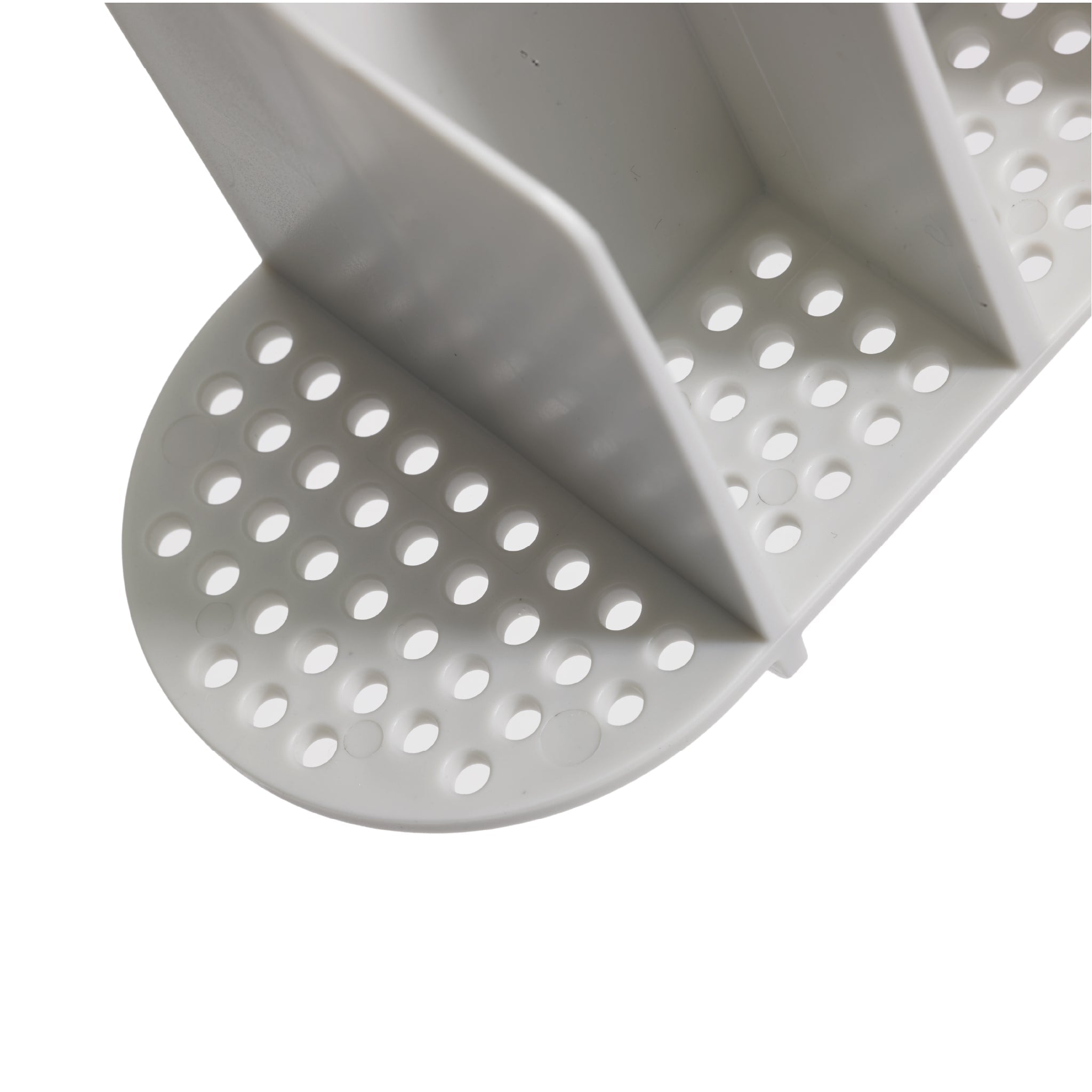 White perforated bathroom caddy with drainage, perfect for keeping toiletries organized and dry.