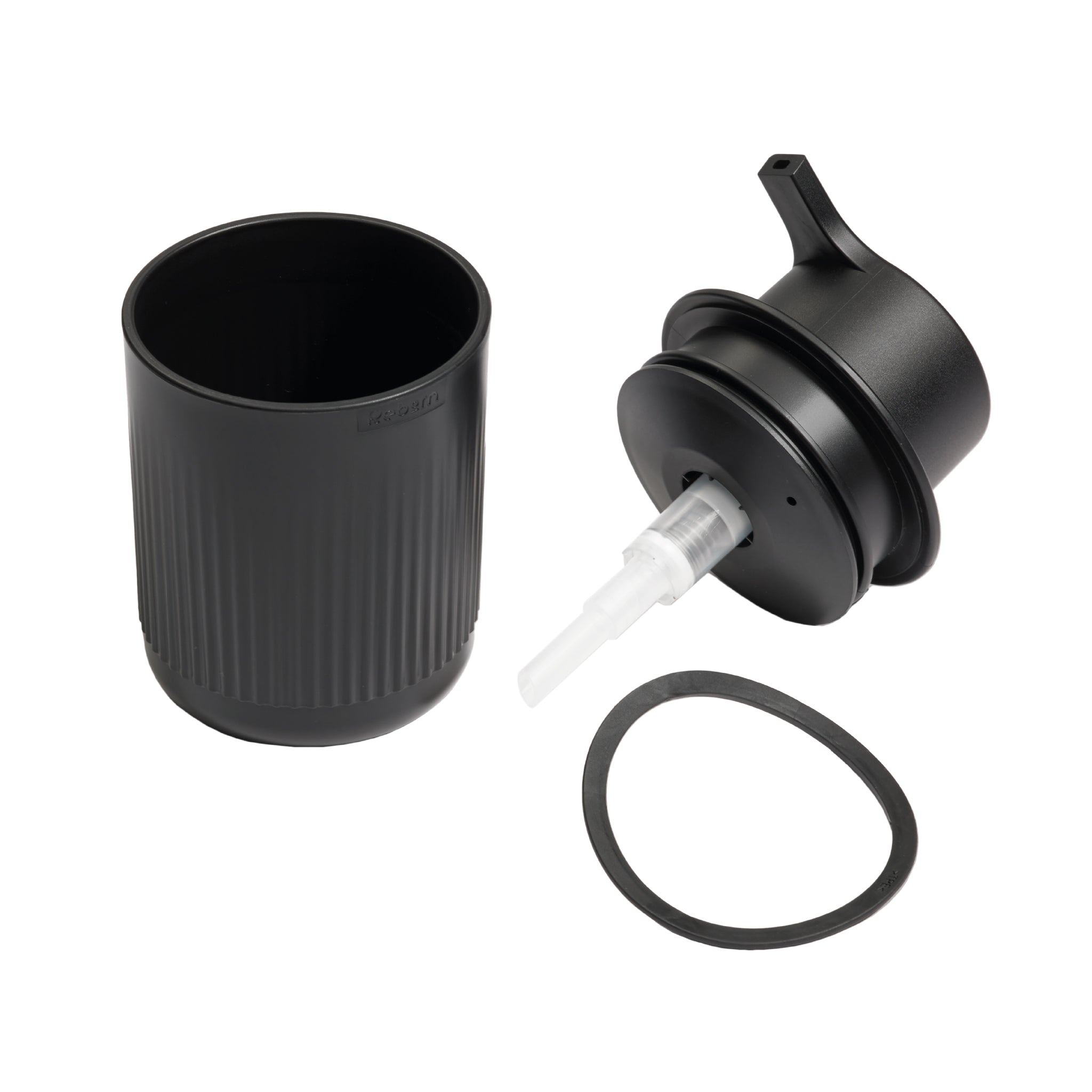 Black ridged soap dispenser by ReBorn, modern design with durable pump for mess-free use.