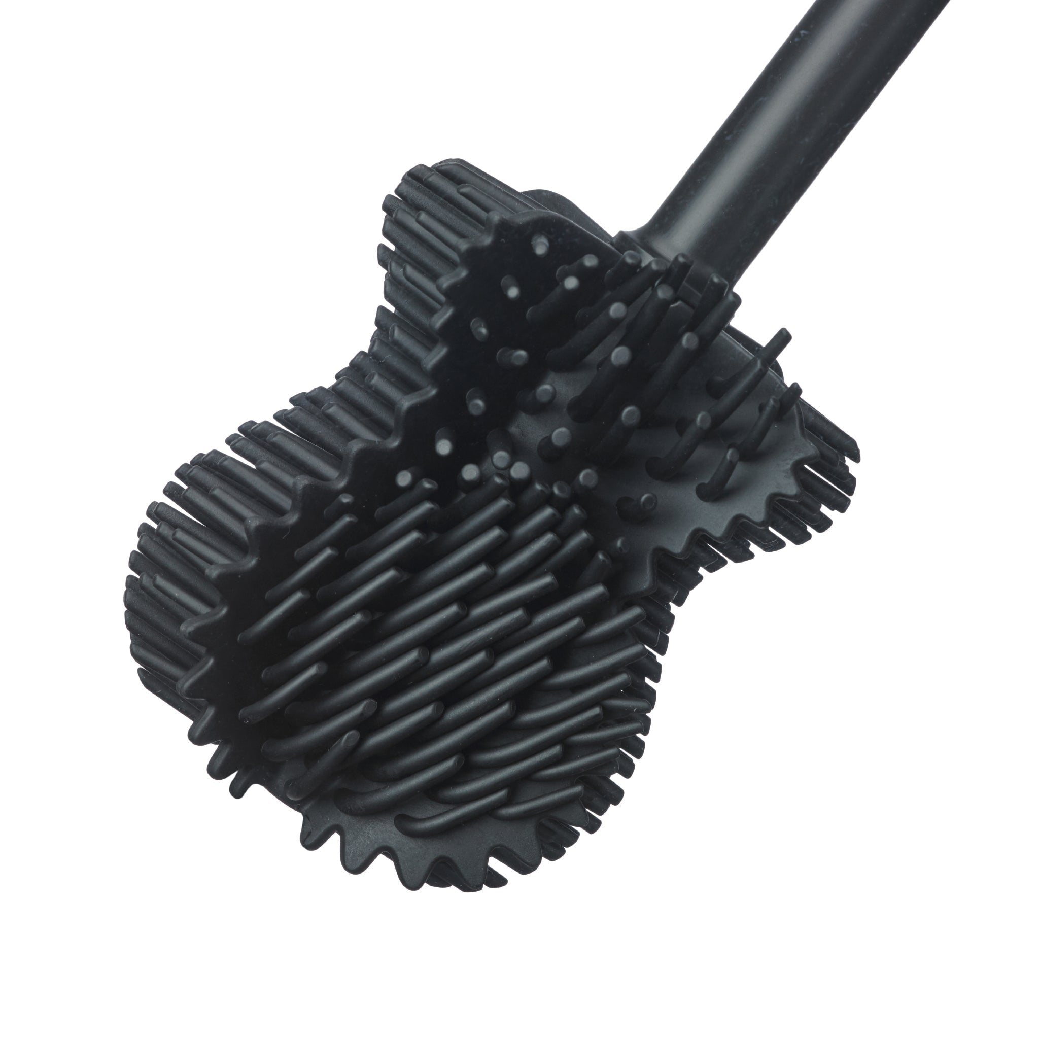 Black toilet brush with flexible bristles for deep cleaning, ergonomic handle for comfort, modern design.