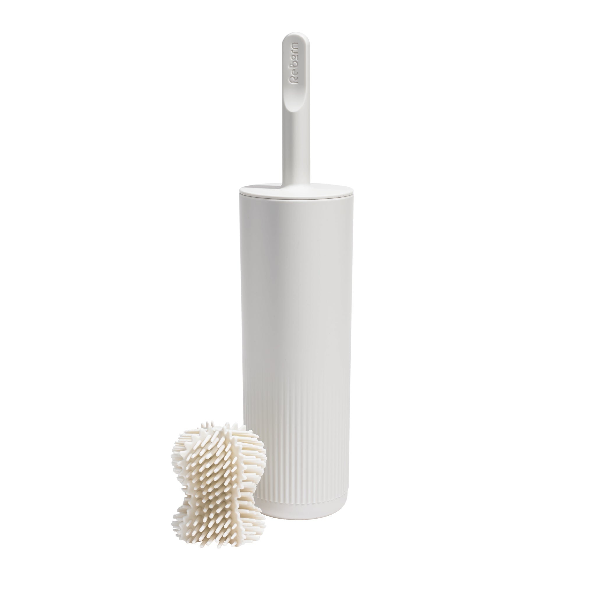 Modern ReBorn toilet brush set with flexible bristles for deep cleaning and a sleek, hygienic holder.