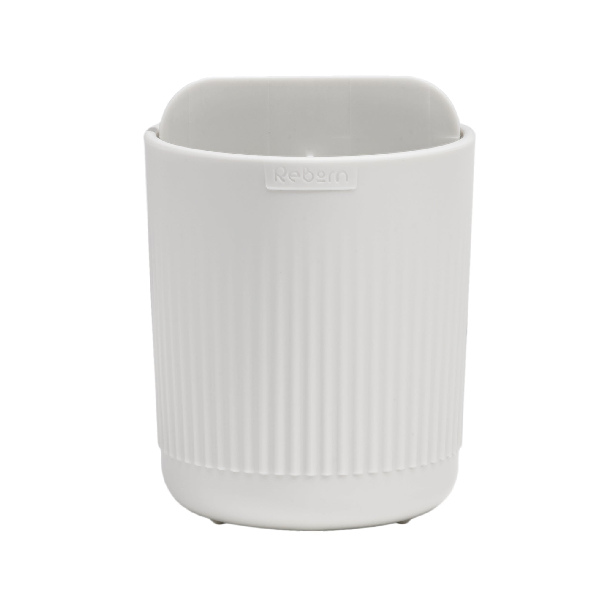 Modern ReBorn toothbrush holder with ridged design, neutral color, and durable build for stylish organization.