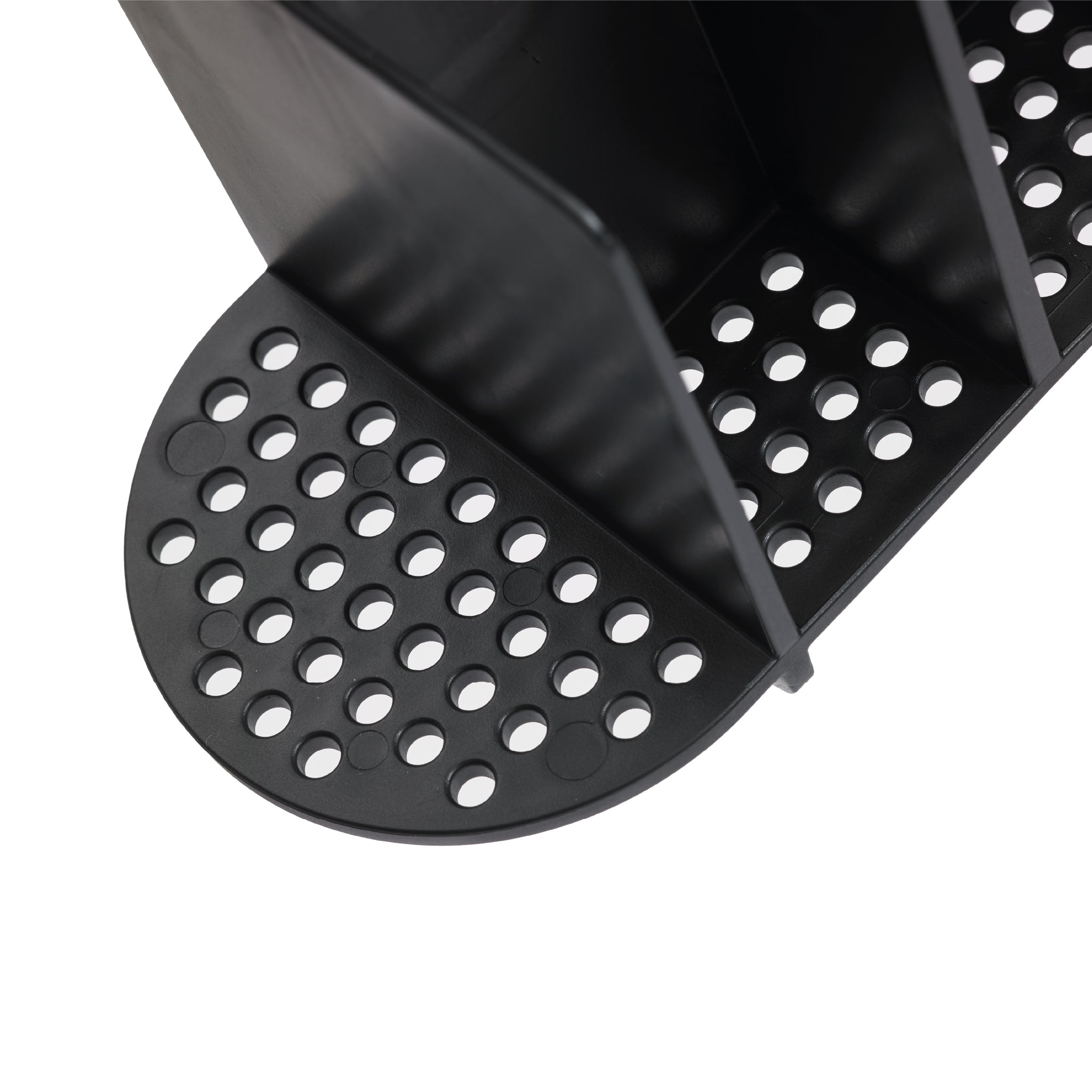 Large black bathroom caddy with drainage holes, sturdy design for organized, clutter-free storage.