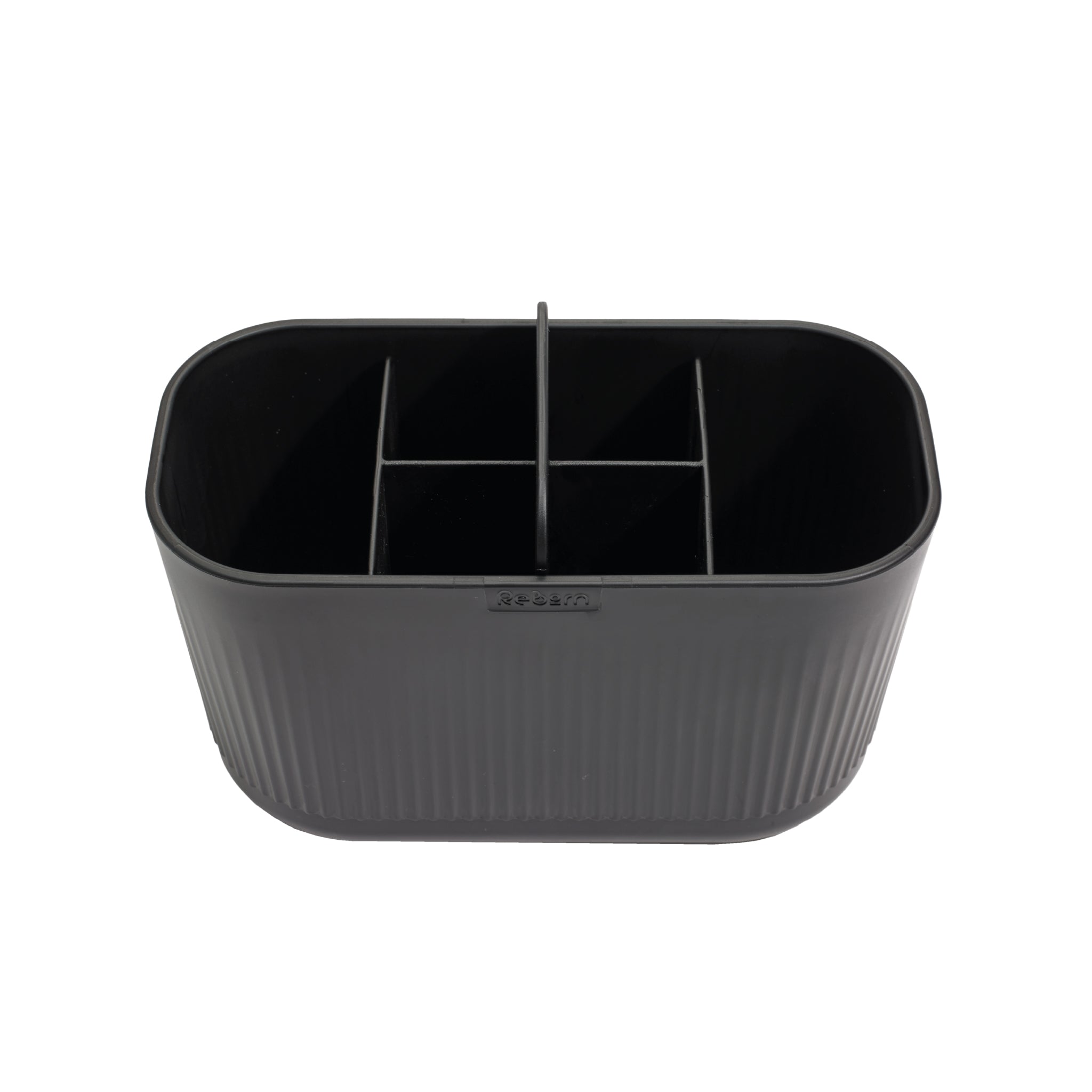 Black large bathroom caddy with multiple compartments for organized storage of toiletries and essentials.