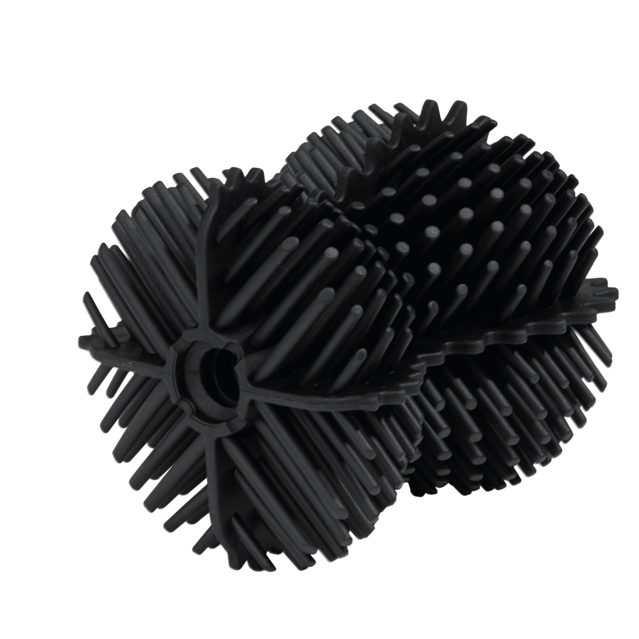 Durable black toilet brush head with dense, radial bristles for effective, thorough cleaning.
