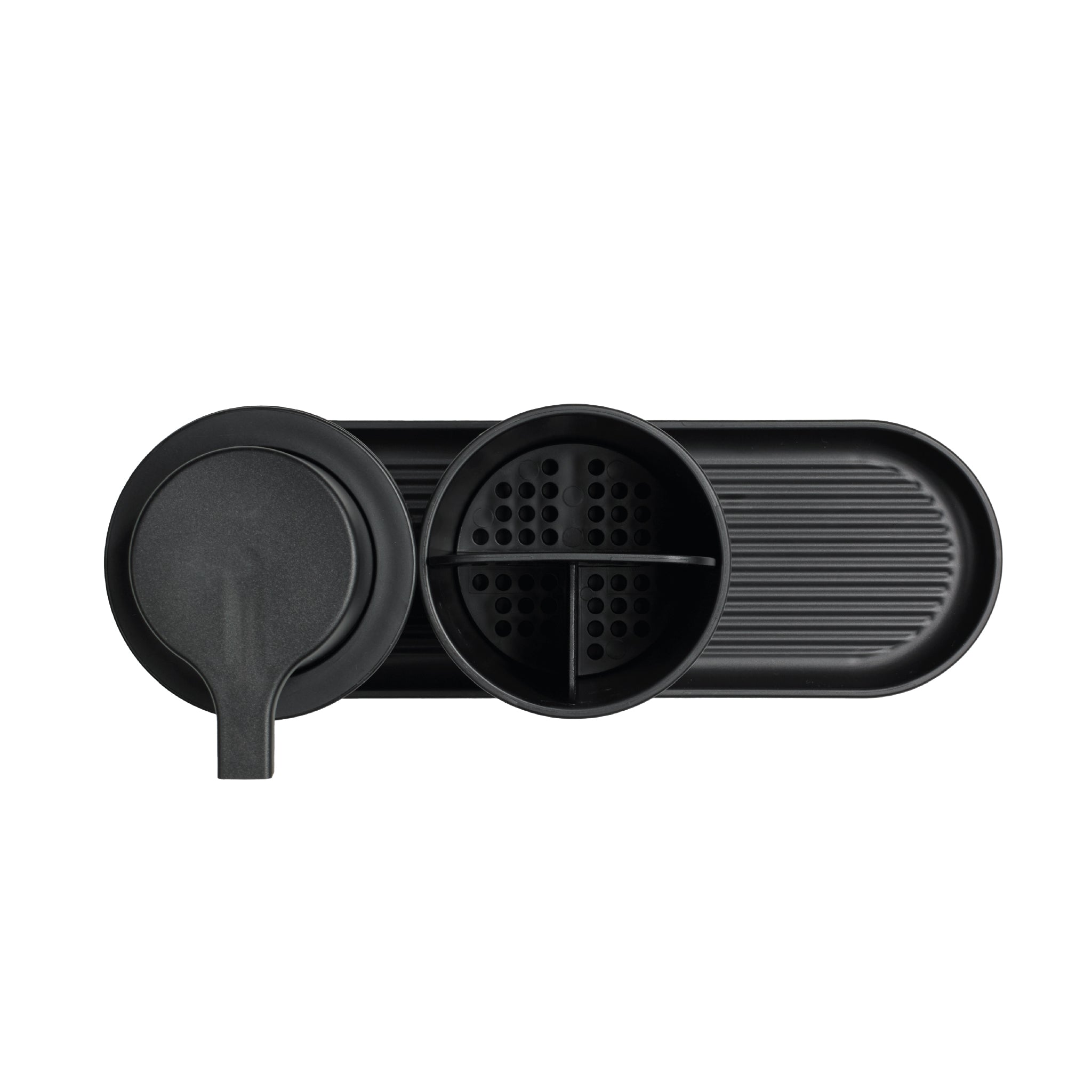 Matte black bathroom set with modern design, ideal for organized, stylish countertops.