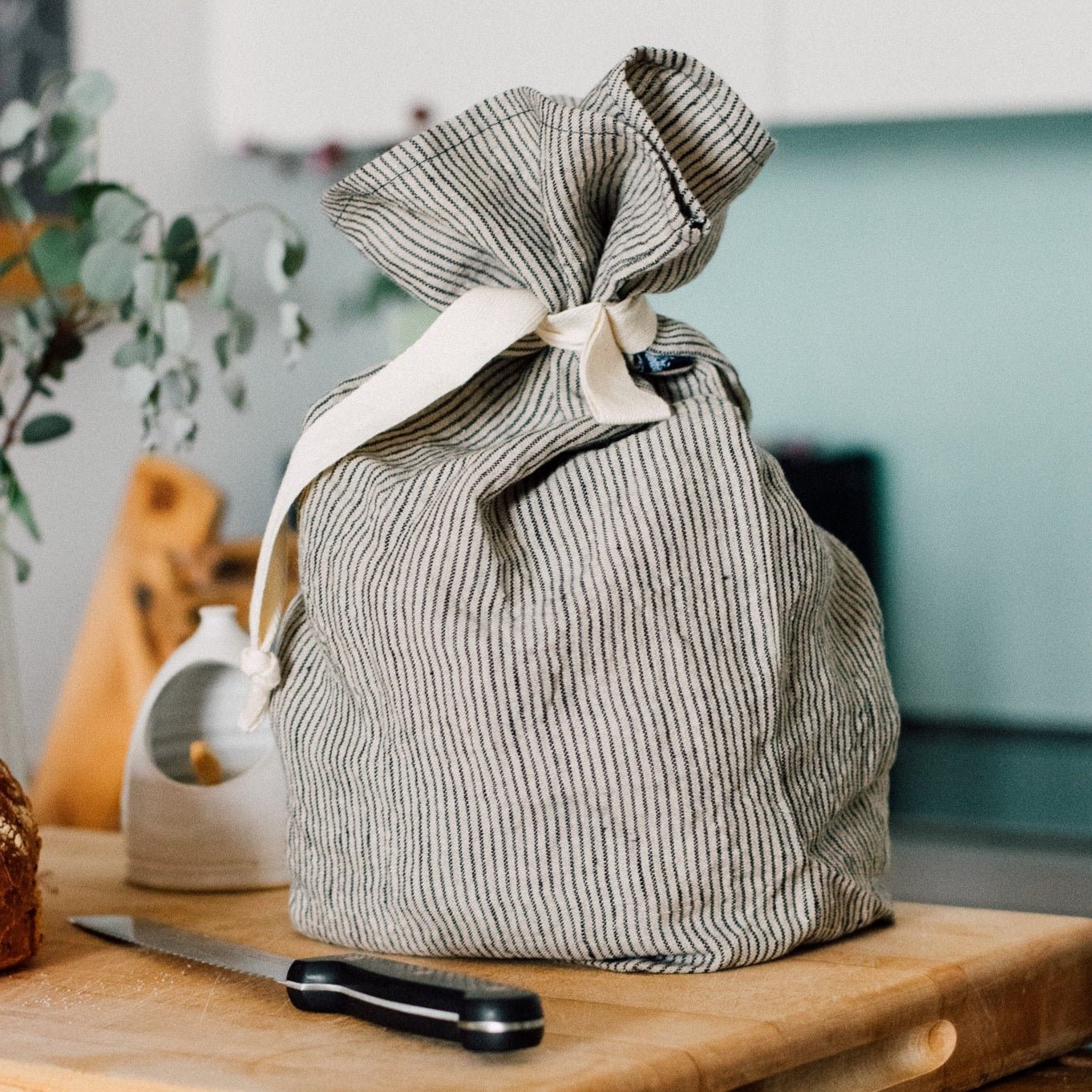 Linen Stripe Bread Bag with handy tie