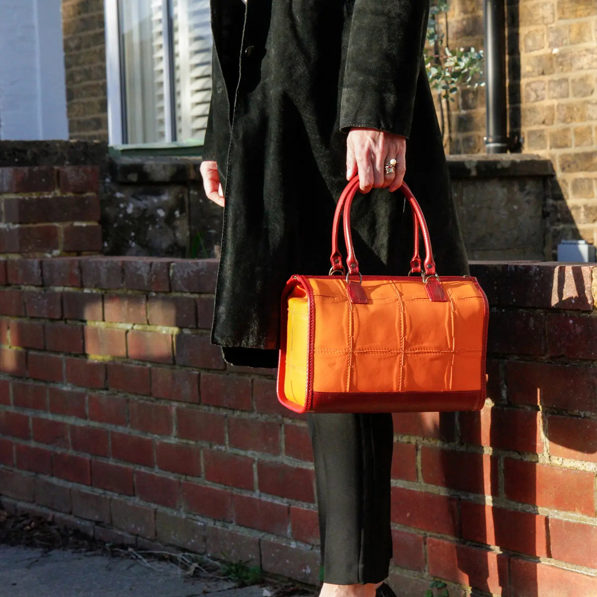 Elvis & Kresse small post bag in rescued leather and fire-hose, lifestyle