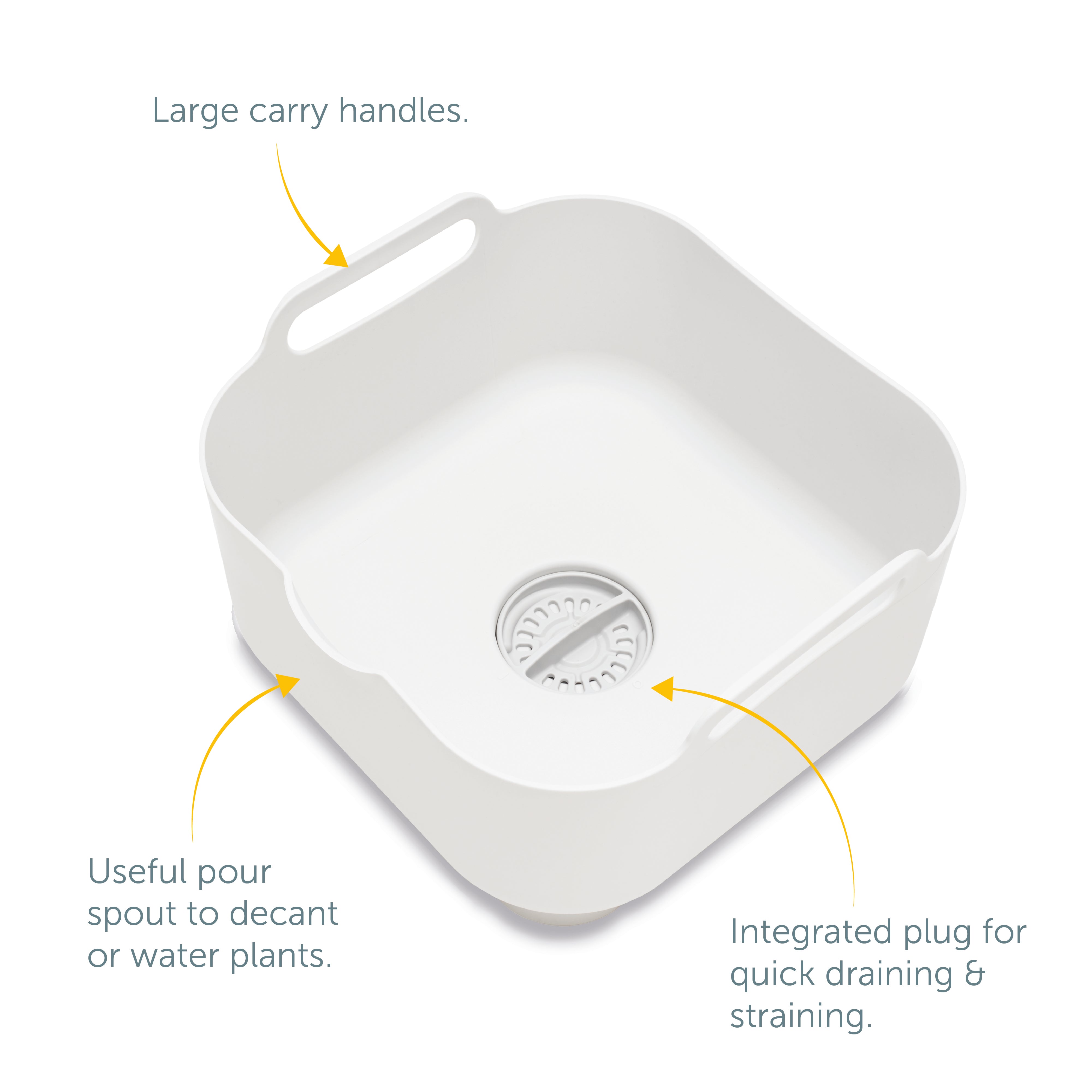 ReBorn recycled washing up bowl with carry handles, pour spout, and built-in draining plug.