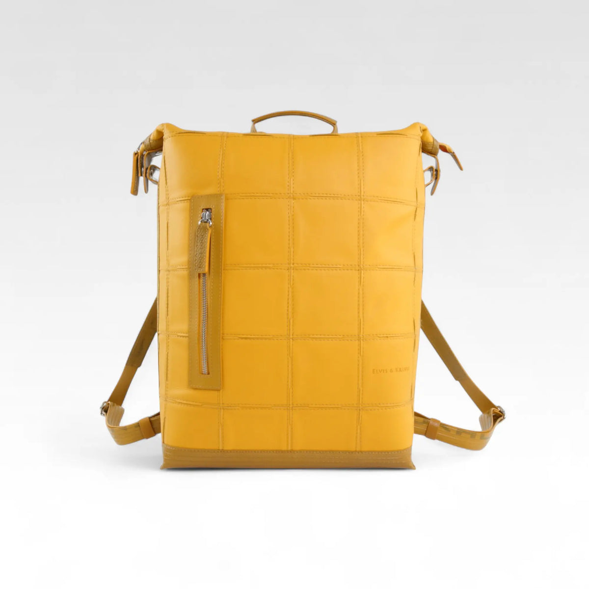Elvis & Kresse large backpack in yellow rescued leather with fire-hose