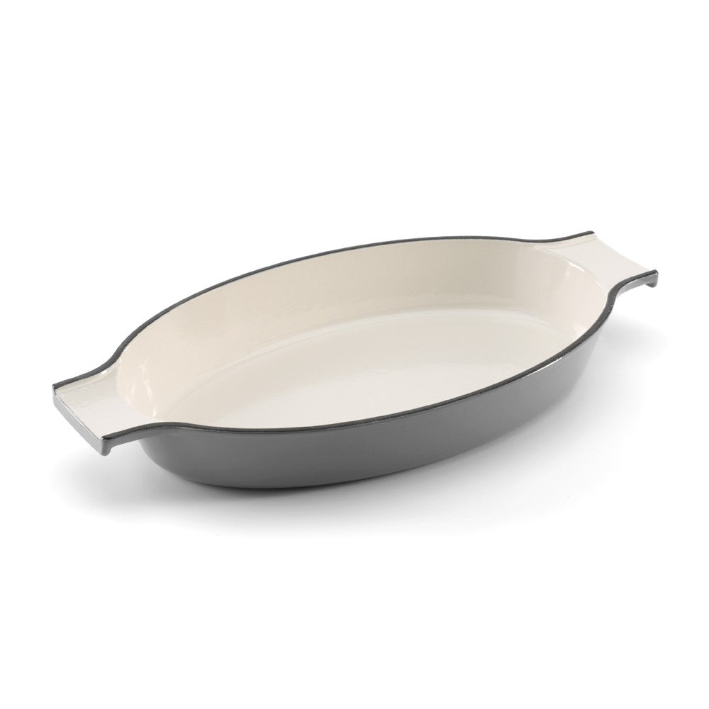 Samuel Groves - Grey & White Oval Cast Iron Enamel Gratin Dish - Buy Me Once UK
