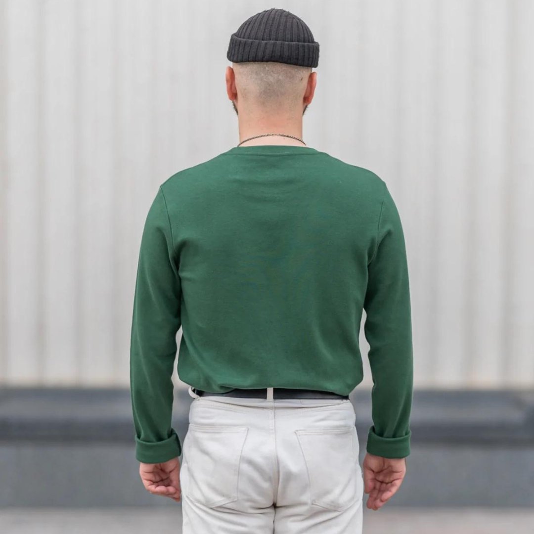 Blackhorse Lane Ateliers - Heavyweight Organic Cotton Long Sleeve T-Shirt, Green - Buy Me Once UK