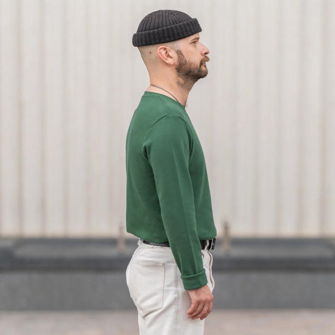 Blackhorse Lane Ateliers - Heavyweight Organic Cotton Long Sleeve T-Shirt, Green - Buy Me Once UK