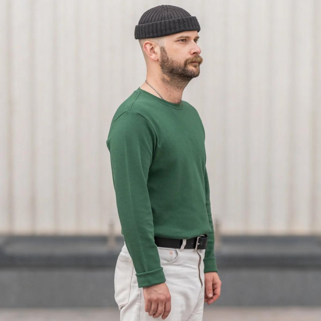 Blackhorse Lane Ateliers - Heavyweight Organic Cotton Long Sleeve T-Shirt, Green - Buy Me Once UK