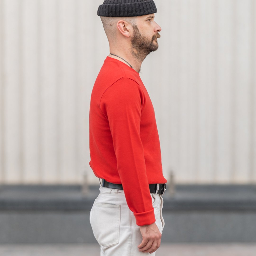 Blackhorse Lane Ateliers - Heavyweight Organic Cotton Long Sleeve T-Shirt, Red - Buy Me Once UK