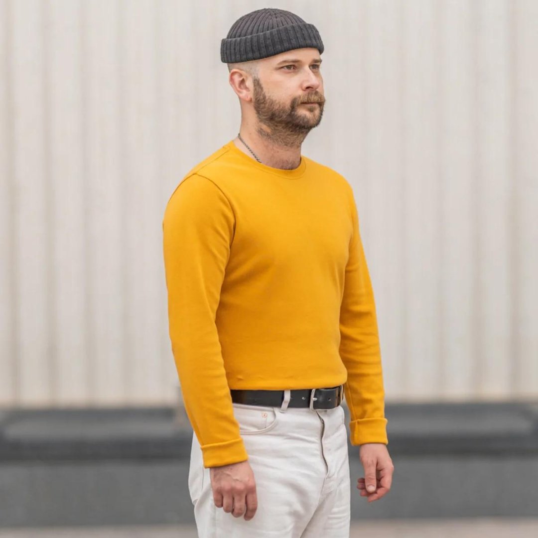 Blackhorse Lane Ateliers - Heavyweight Organic Cotton Long Sleeve T-Shirt, Yellow - Buy Me Once UK