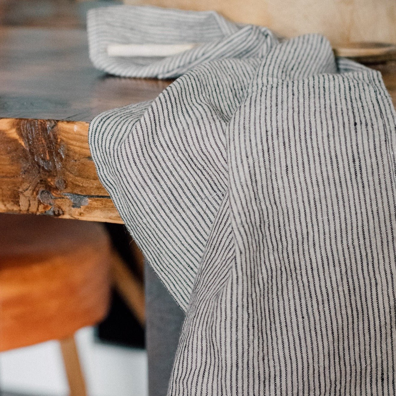 Helen Round - Linen Tea Towel, Dark Blue Stripes - Buy Me Once UK