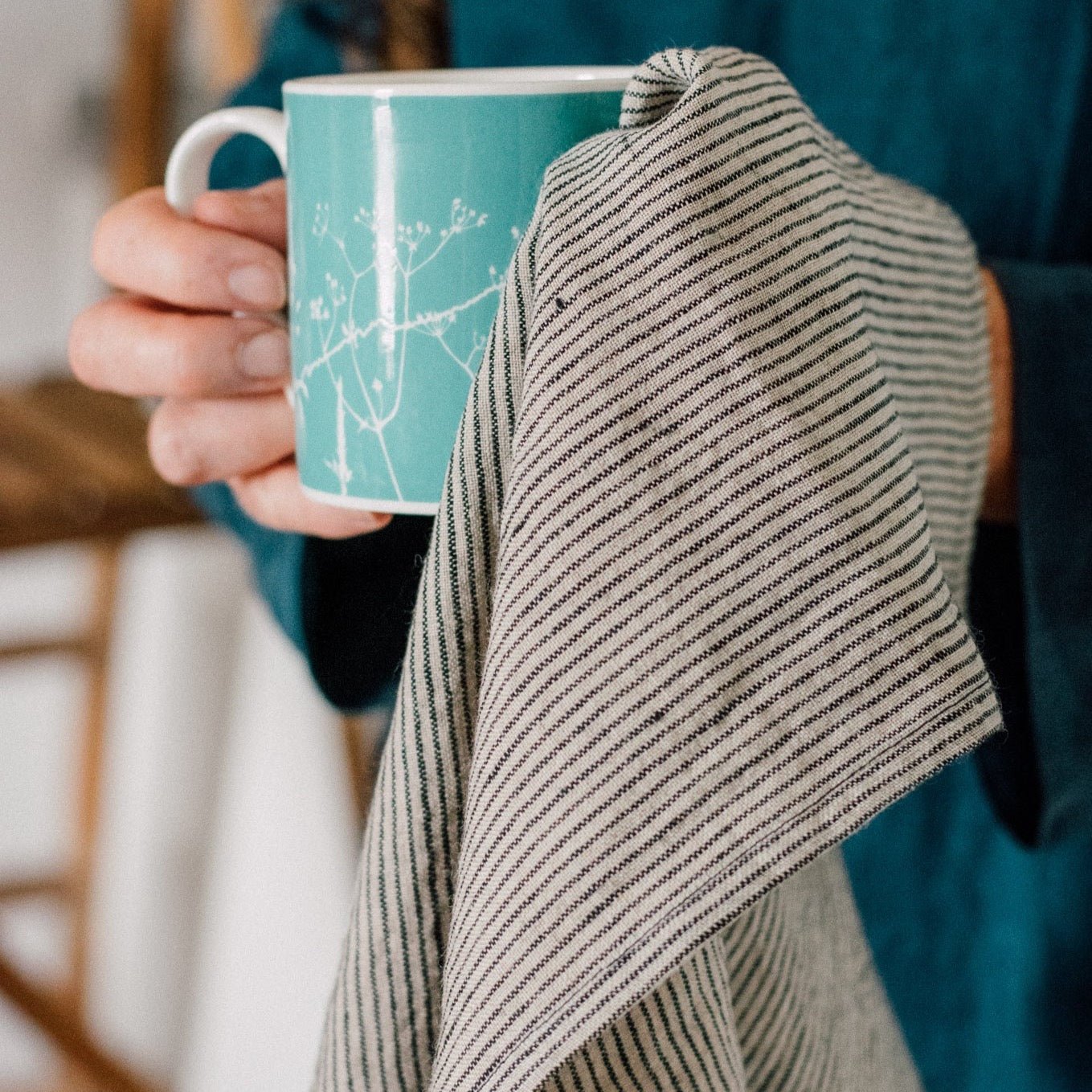Helen Round - Linen Tea Towel, Dark Blue Stripes - Buy Me Once UK