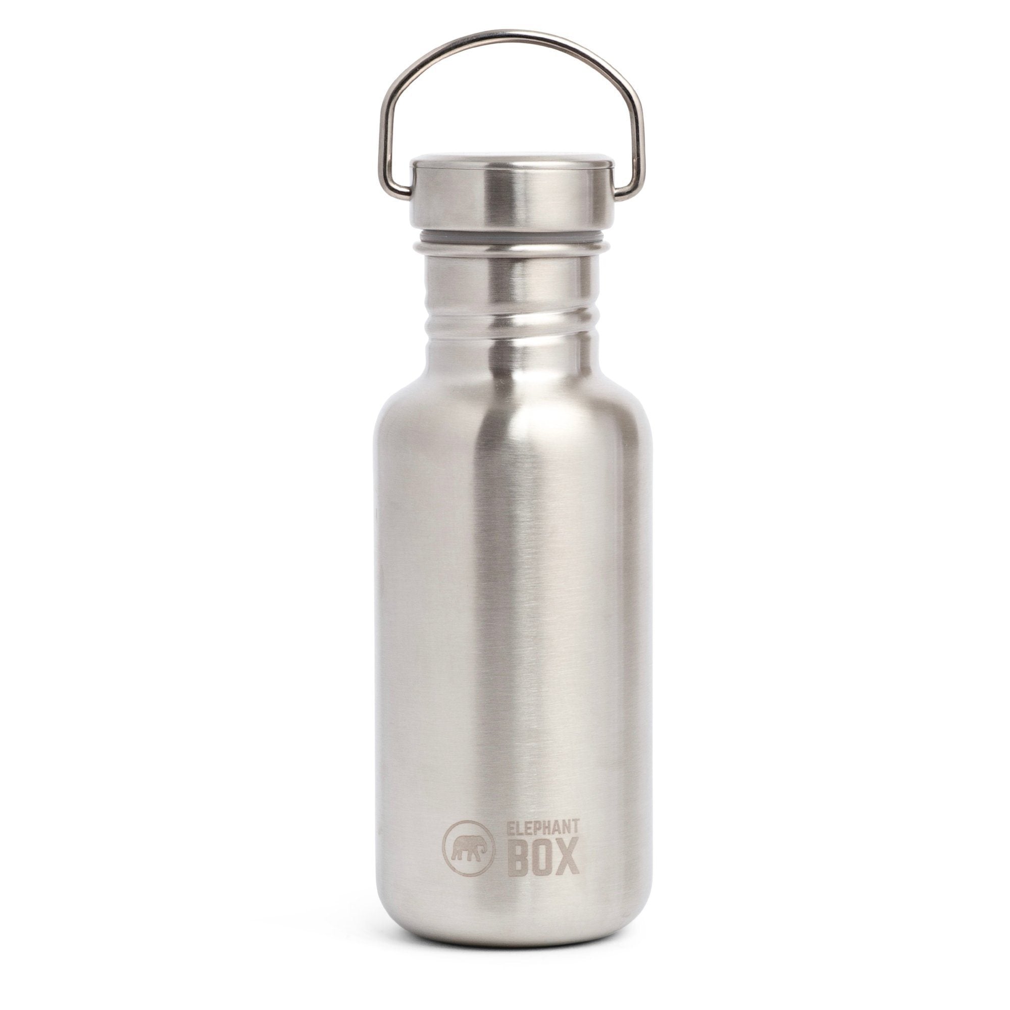 Small single Wall Water Bottle Elephant Box - 100% Stainless Steel Bottle with lid and carry loop