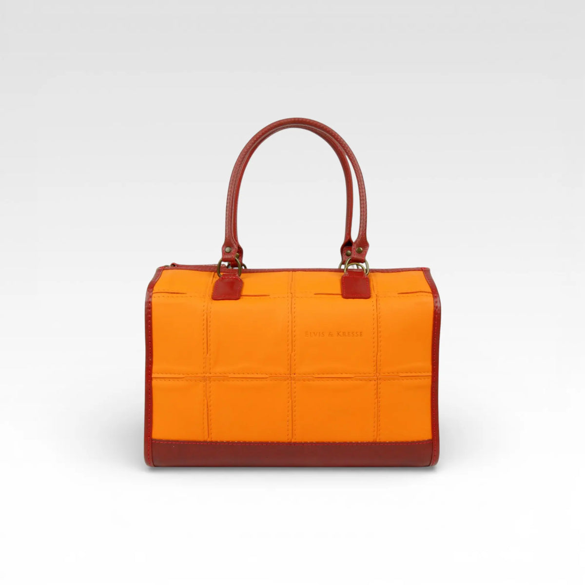 Elvis & Kresse small post bag in orange and red rescued leather with fire-hose