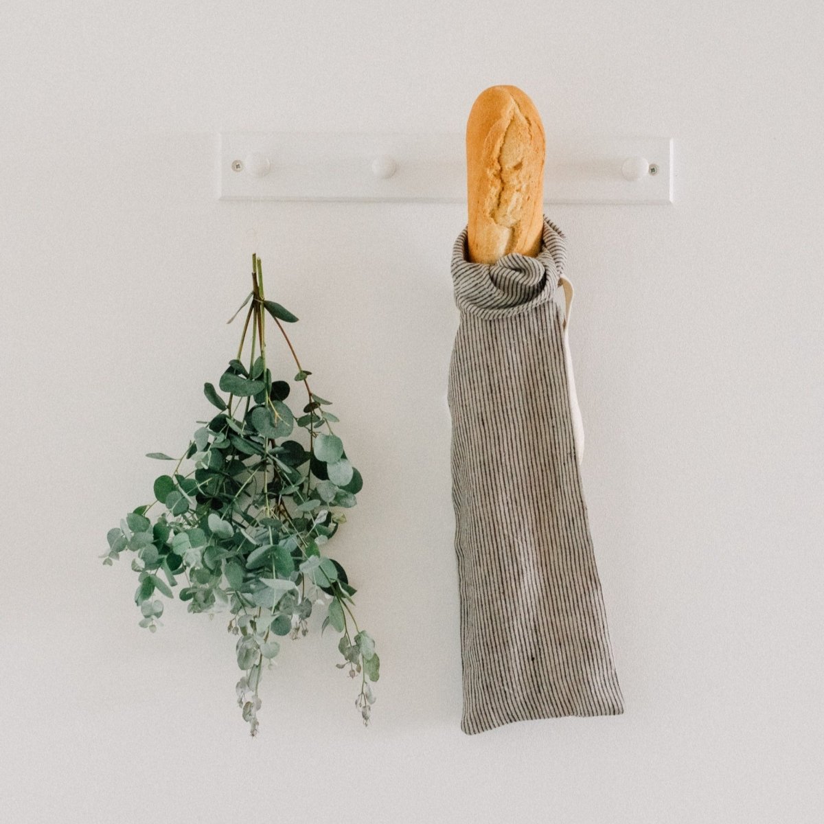 Linen Baguette Bag with Navy Blue and Natural Stripe