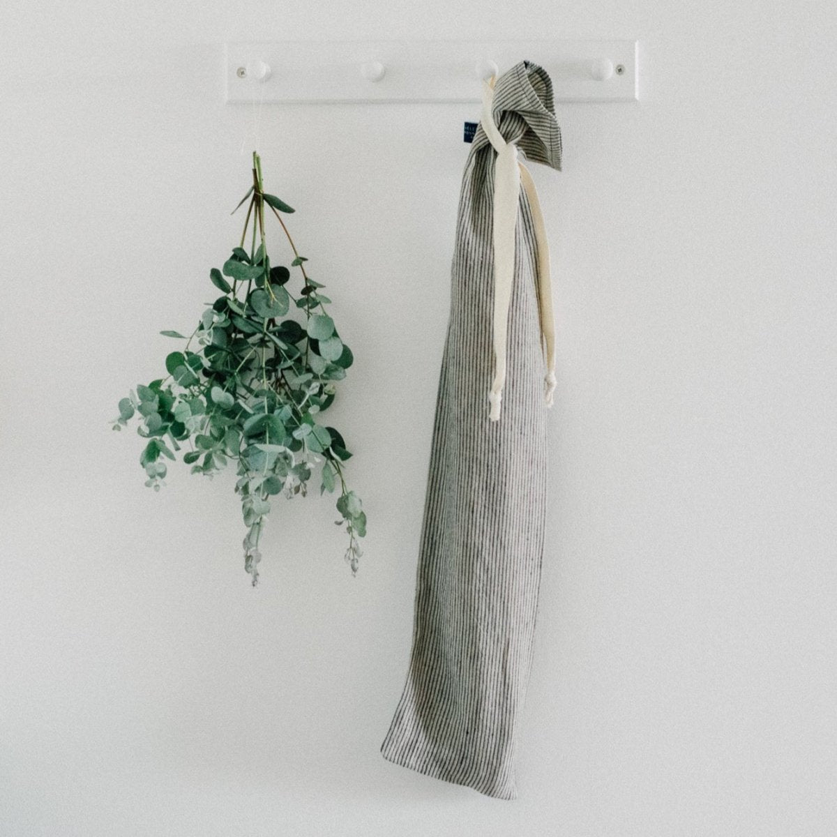 Stripe Linen Baguette Bag with handy tie