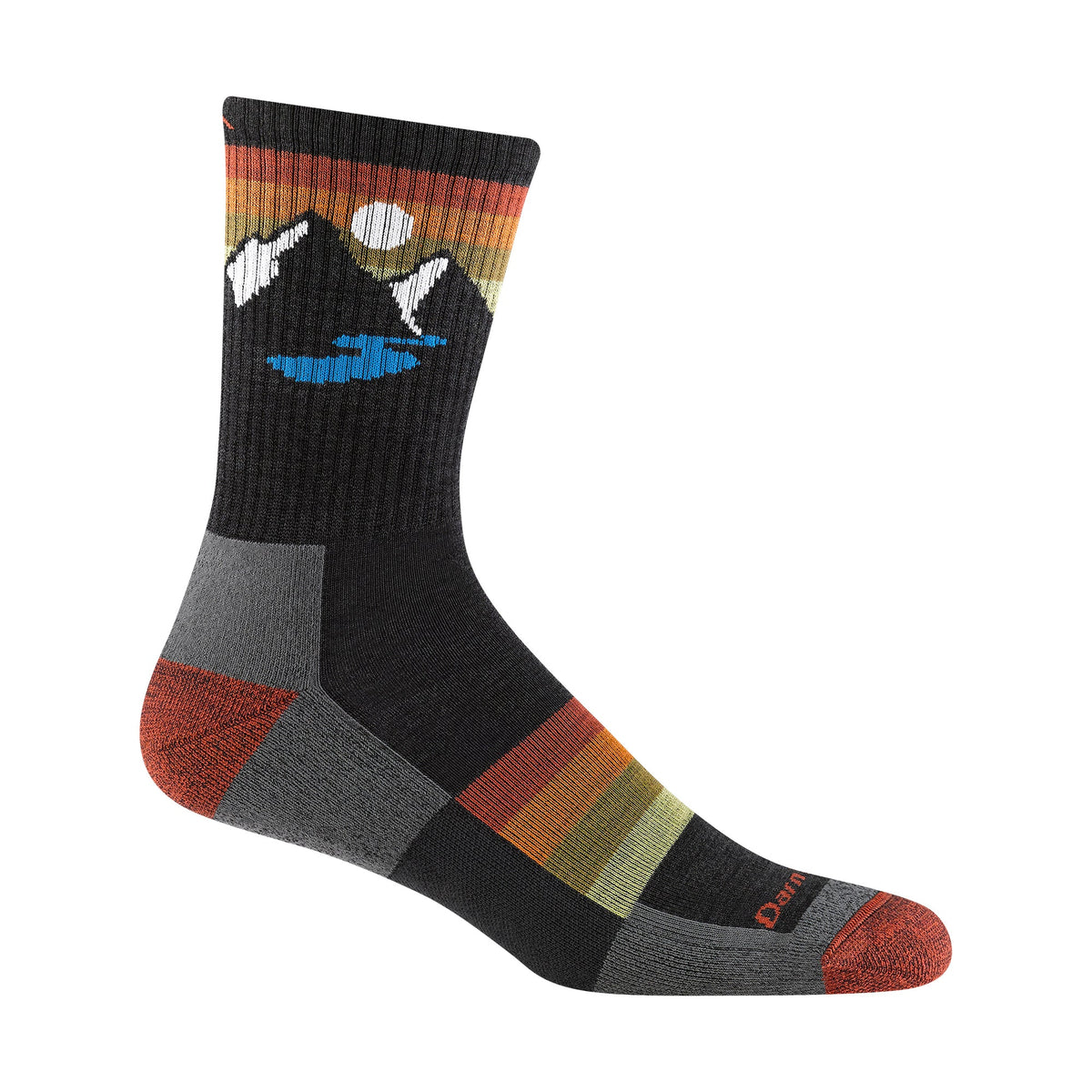 Darn Tough Mens Sunset Patterned Micro Crew Lightweight Hiking Seamless Merino Socks L / Charcoal – Lifetime Guarantee