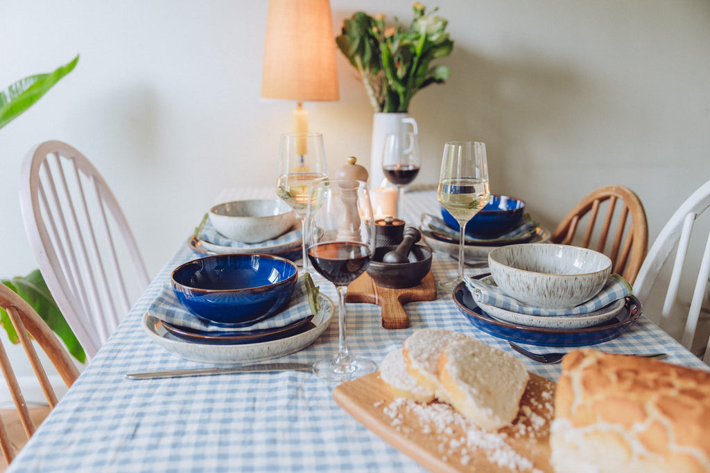 Cosy table setting with high quality tableware set for a meal