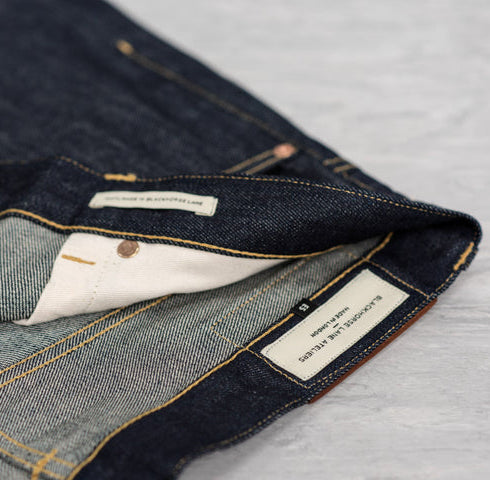Closeup detail of raw selvedge jeans 