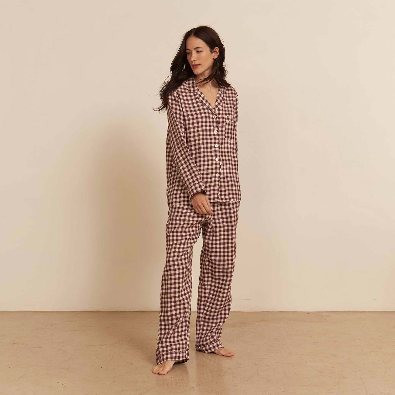 Gingham Piglet Nightwear Piglet Womens Linen Pajama Set Women's