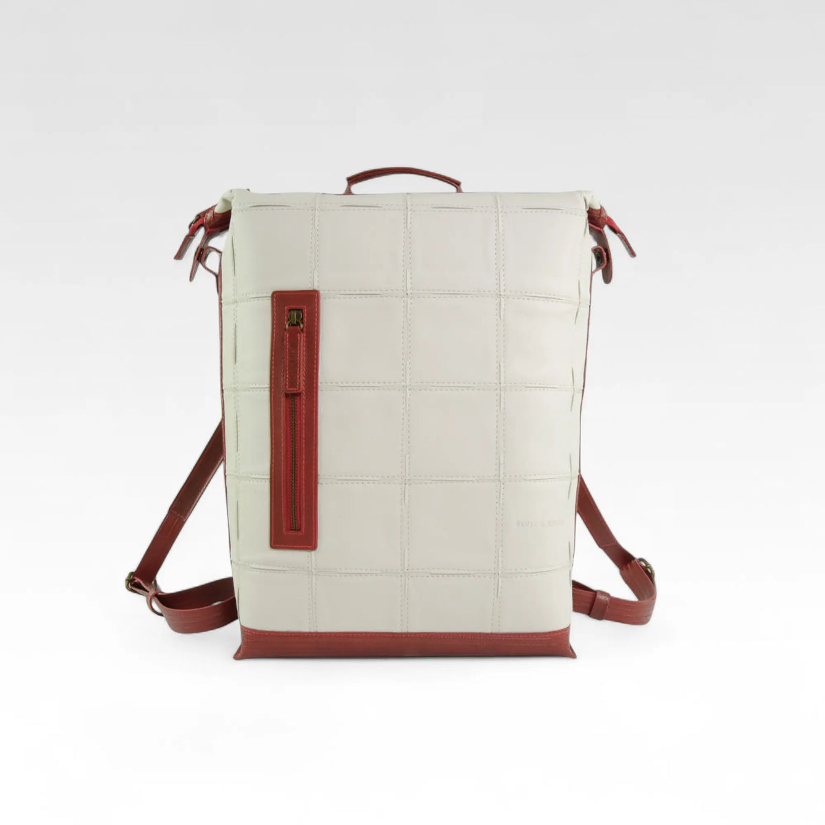 Elvis & Kresse large backpack in clotted cream rescued leather with fire-hose
