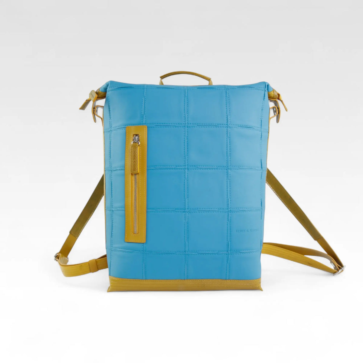 Elvis & Kresse large backpack in mediterranean blue rescued leather with fire-hose