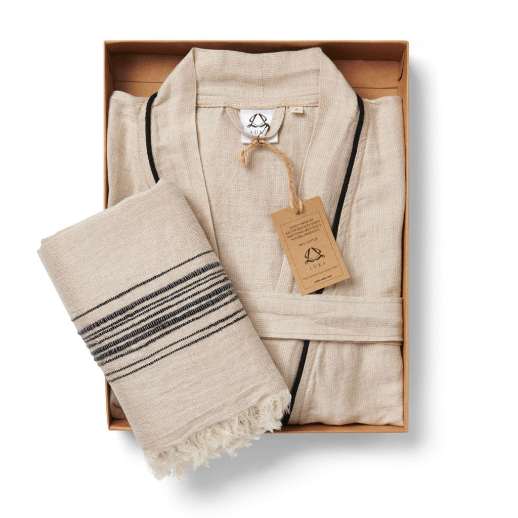Luks Linen - Ceren Linen Robe & Towel Gift Set, Ink - Buy Me Once UK