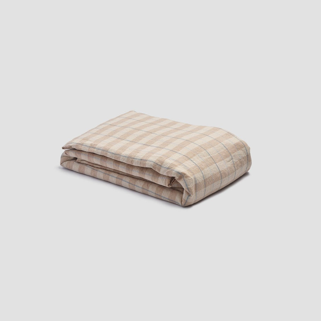 Piglet in Bed - Check Stripe Linen Duvet Cover, Café au Lait - Buy Me Once UK