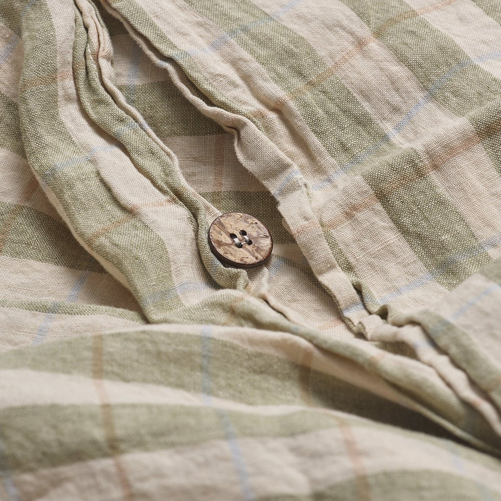 Piglet in Bed - Check Stripe Linen Duvet Cover, Pear - Buy Me Once UK