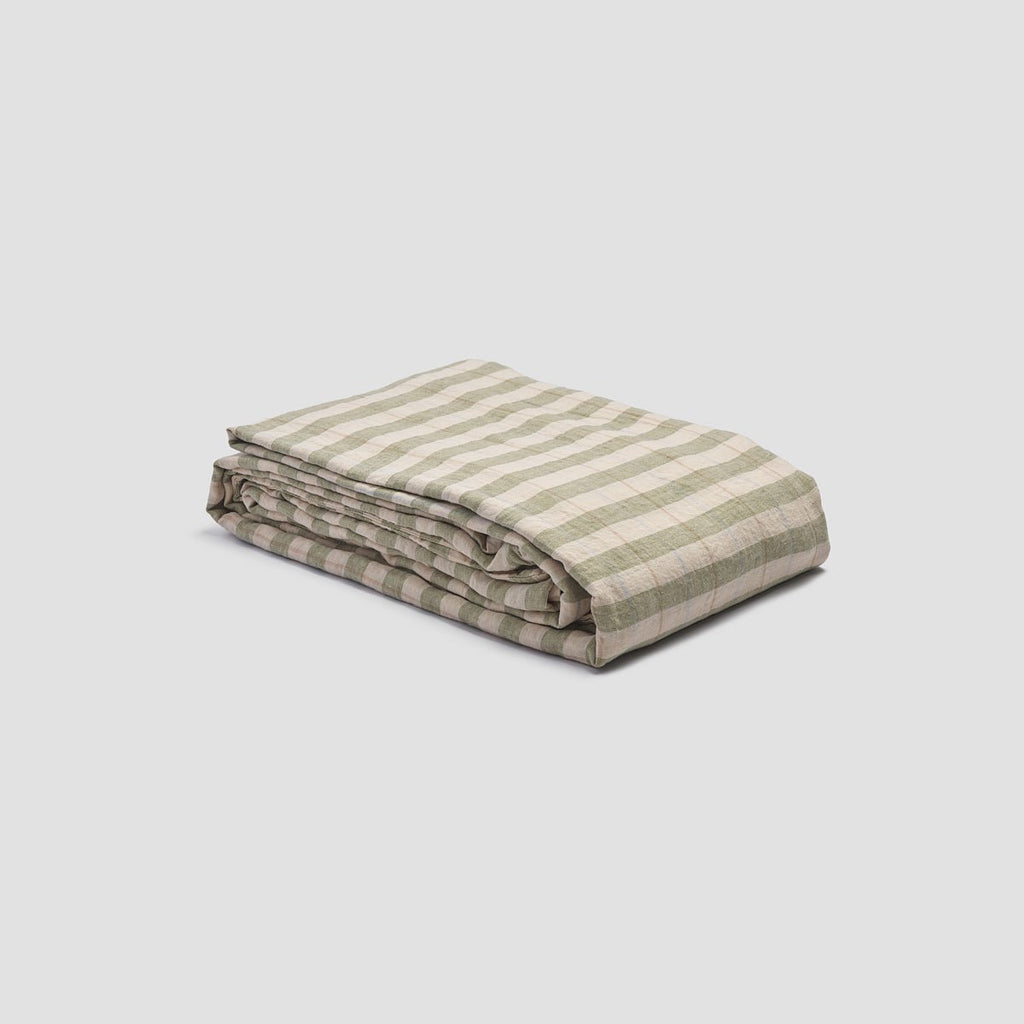 Piglet in Bed - Check Stripe Linen Duvet Cover, Pear - Buy Me Once UK