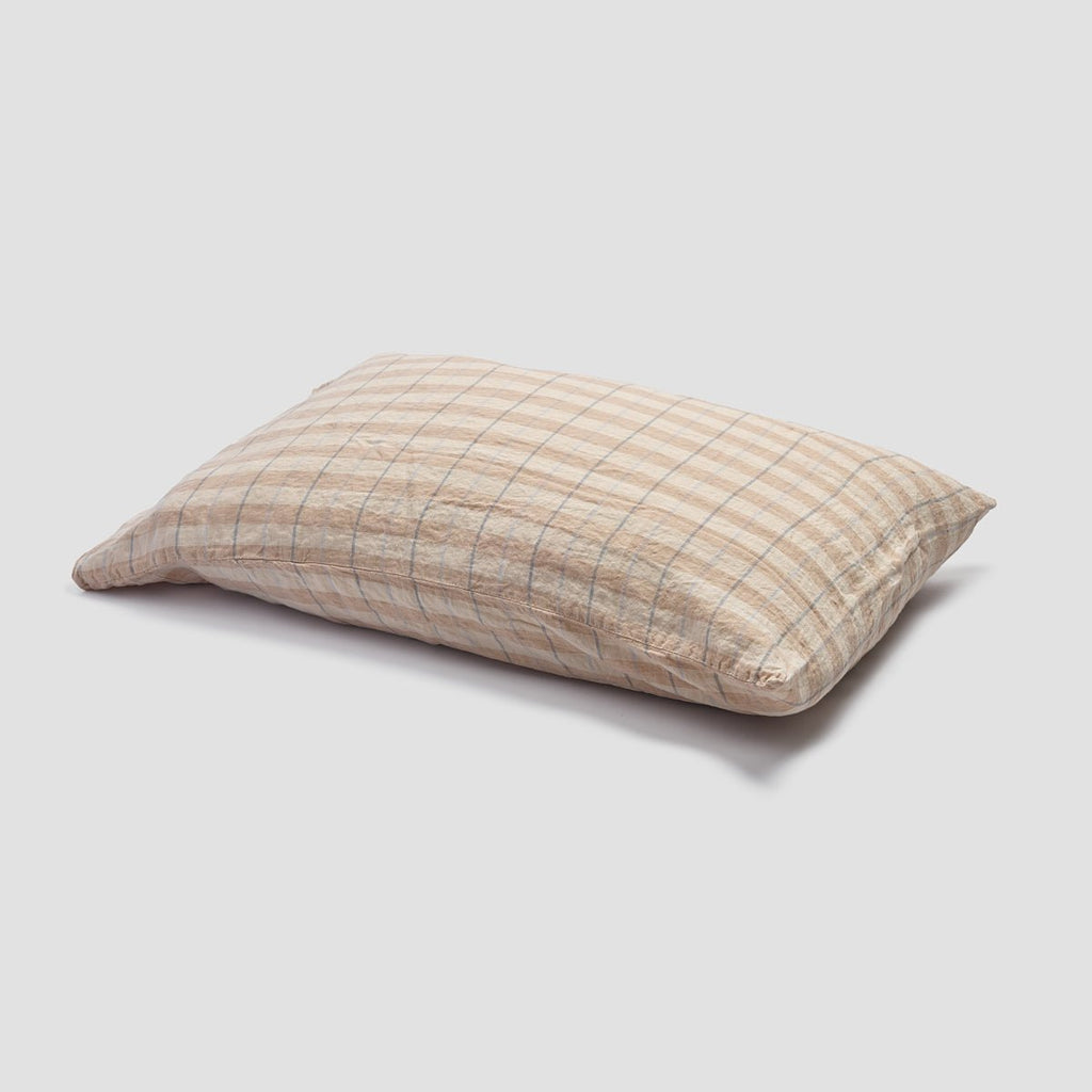 Piglet in Bed - Check Stripe Linen Pillowcases (Pair), Café au Lait - Buy Me Once UK