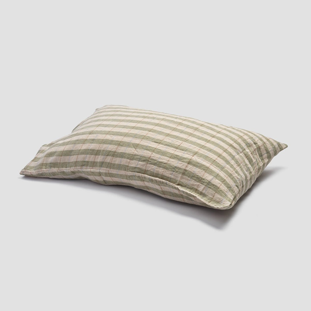Piglet in Bed - Check Stripe Linen Pillowcases (Pair), Pear - Buy Me Once UK