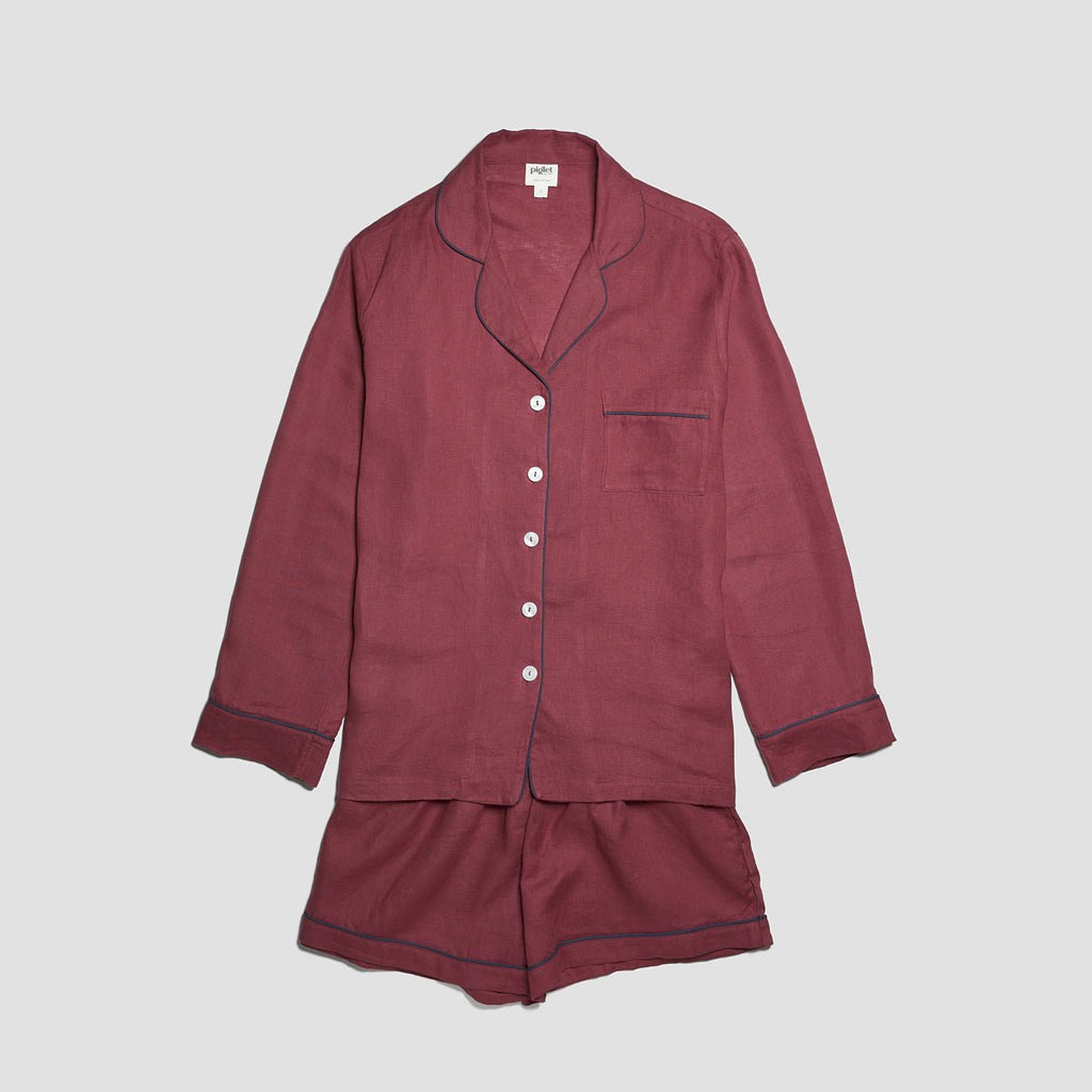 Piglet in Bed - Cherry Linen Pyjama Shorts Set - Buy Me Once UK