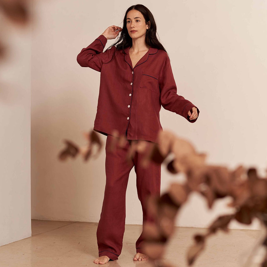Piglet in Bed - Cherry Linen Pyjama Trouser Set - Buy Me Once UK