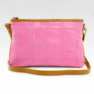 Elvis & Kresse clutch bag in bubblegum pink rescued leather with fire-hose