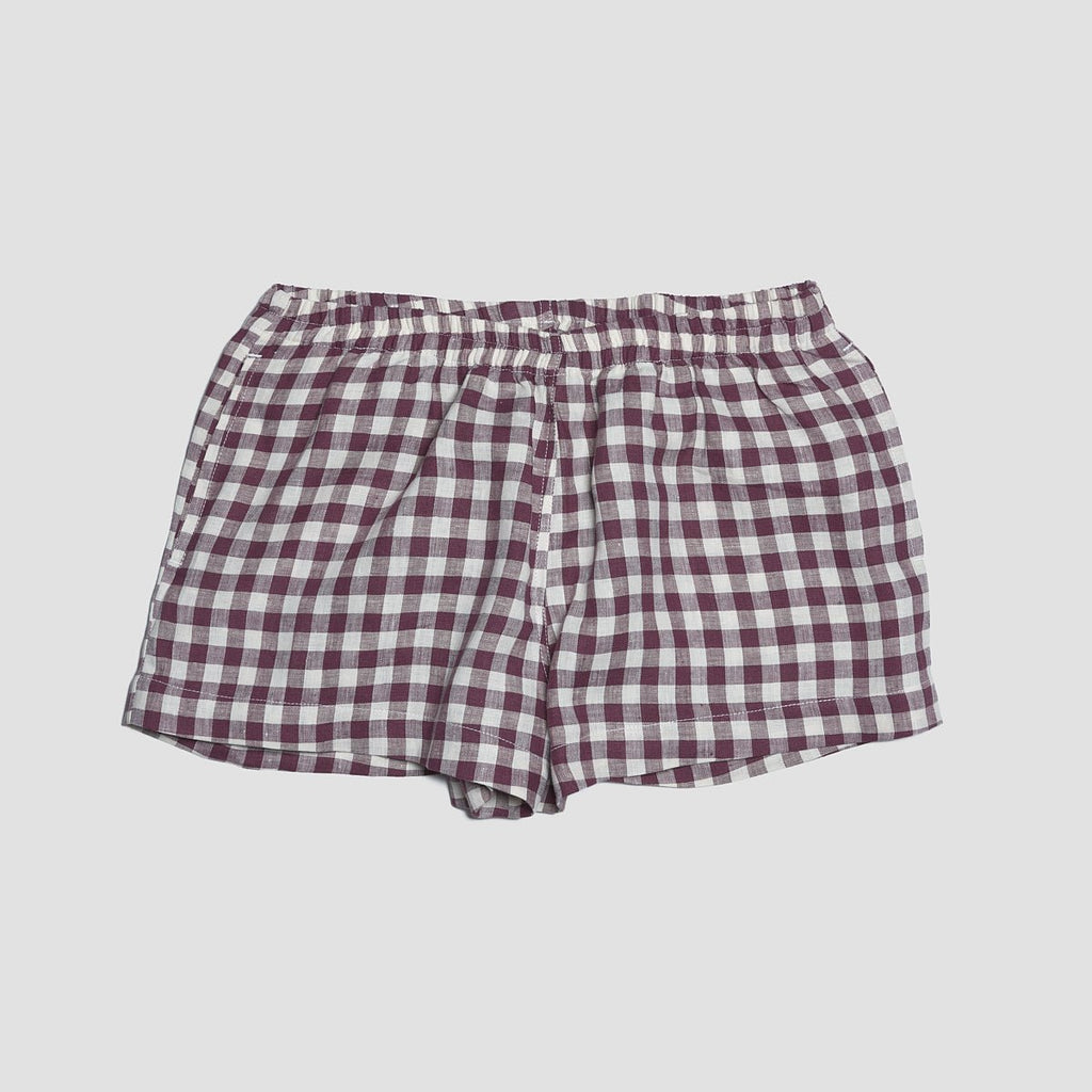 Piglet in Bed - Gingham Linen Pyjama Shorts Set, Berry - Buy Me Once UK