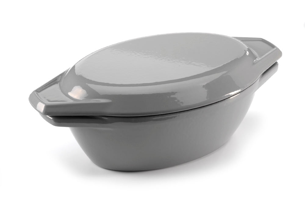 Grey & Oval Cast Iron Enamel Casserole Dish Lid