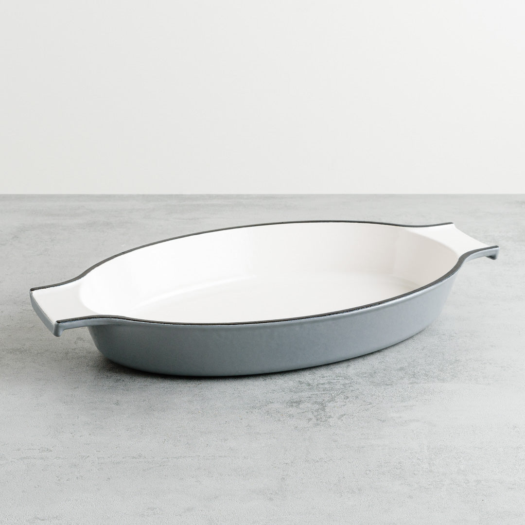Grey & Oval Cast Iron Enamel Gratin Dish